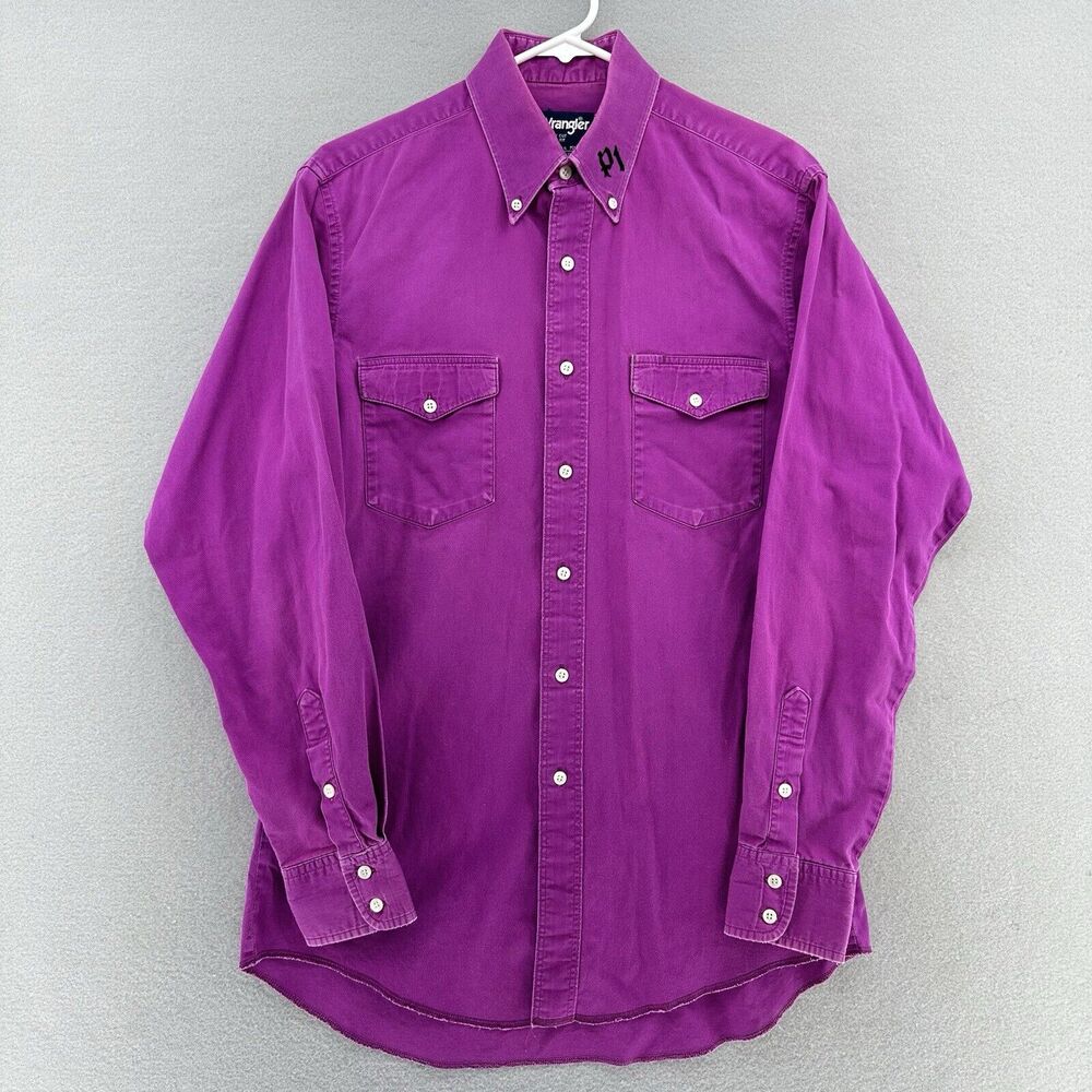 90s Wrangler Brushpopper Cowboy Cut X-Long Tails Purple Mens 151/2 34 (M) VTG